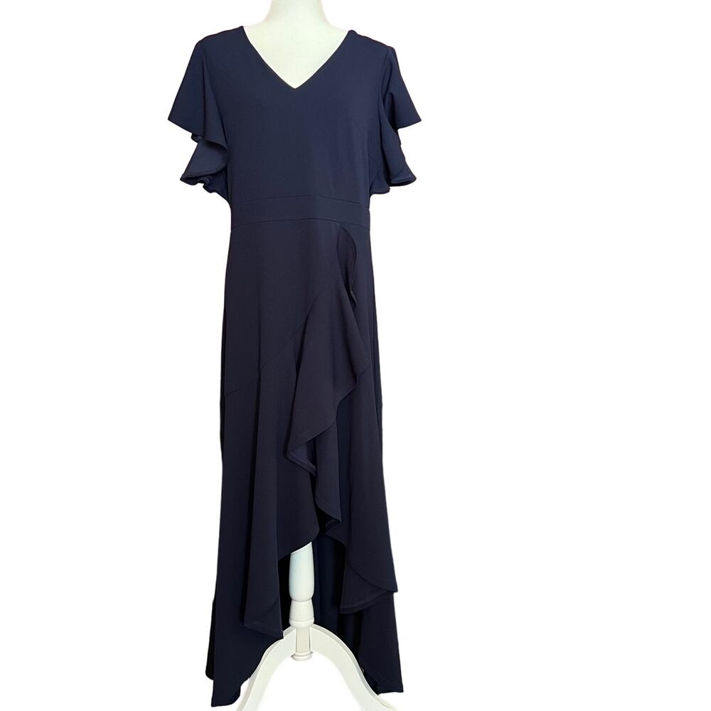 Miusol Navy Ruffled high - low hem V neck dress size XL